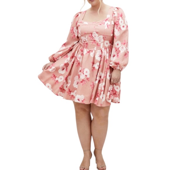 City Chic Dresses & Skirts - City Chic Pink Rose Print Mini Dress Plus Size 18 Romantic Flowy Boho Date NWT